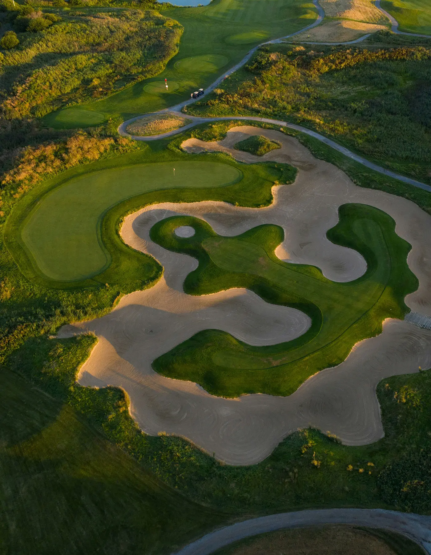 An aerial view of a golf course
