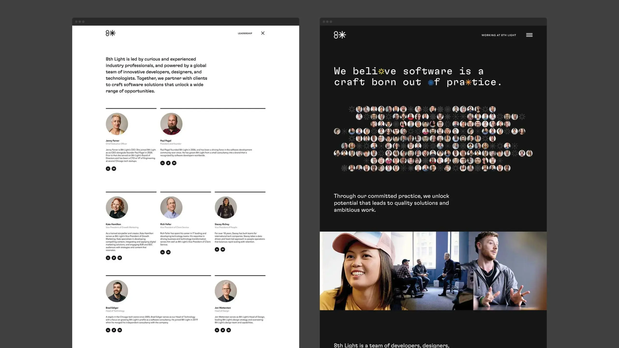 The leadership and working at Eighth Light pages of the website