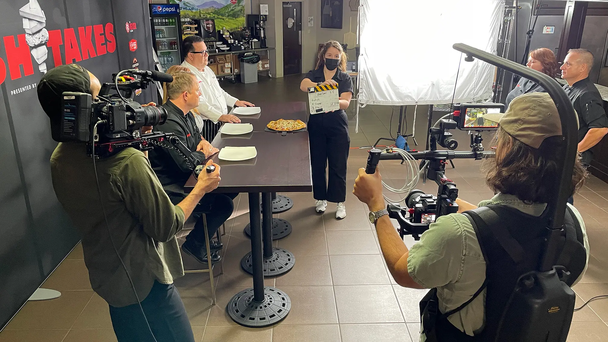 The full crew in action for filming FreshTakes by Performance Food Group