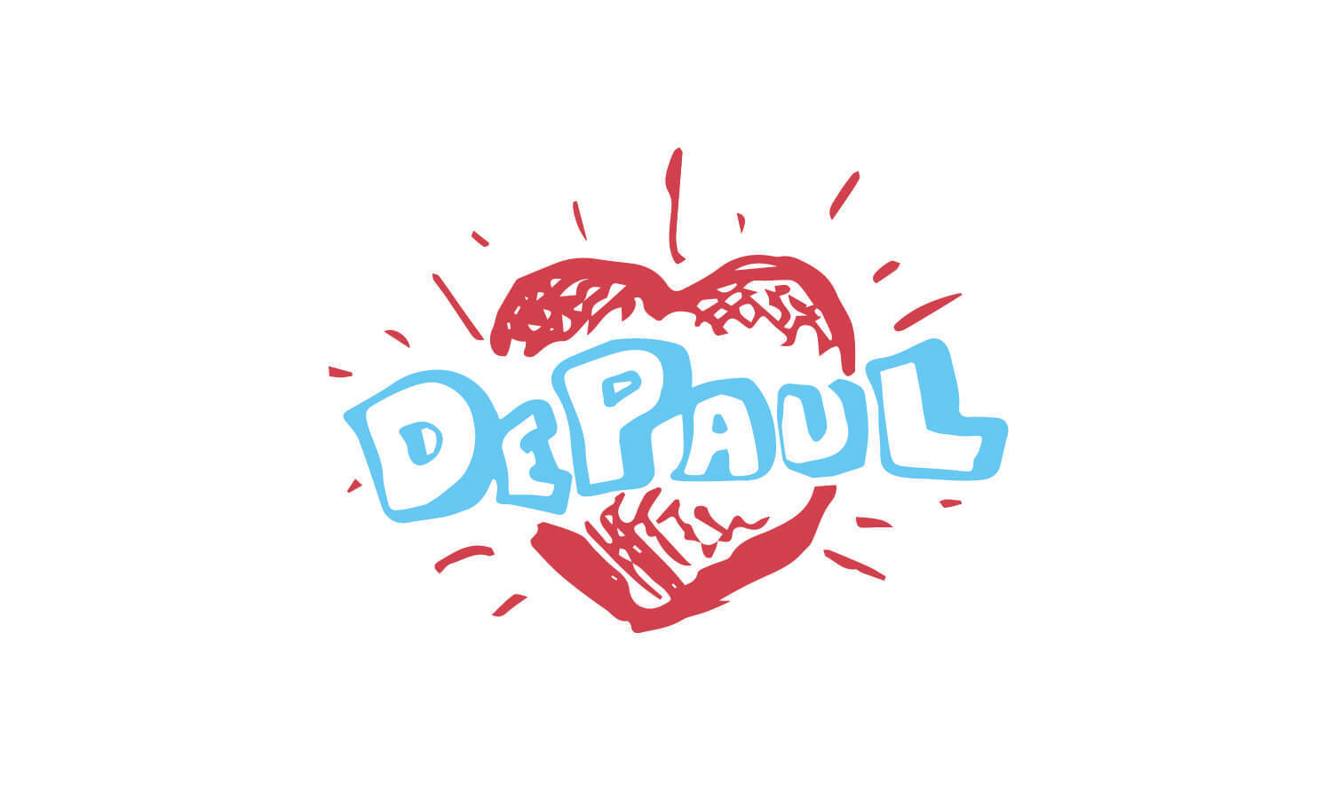 Red hand-drawn heart with the word "DePaul" in bold blue letters across it.